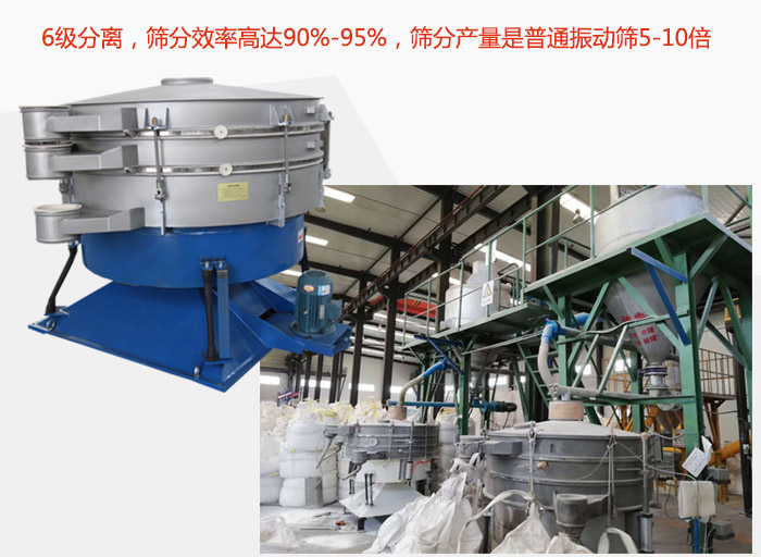 搖擺篩采用6級分離，篩分效率高達(dá)90%-95%，篩分產(chǎn)量是普通振動篩5-10倍