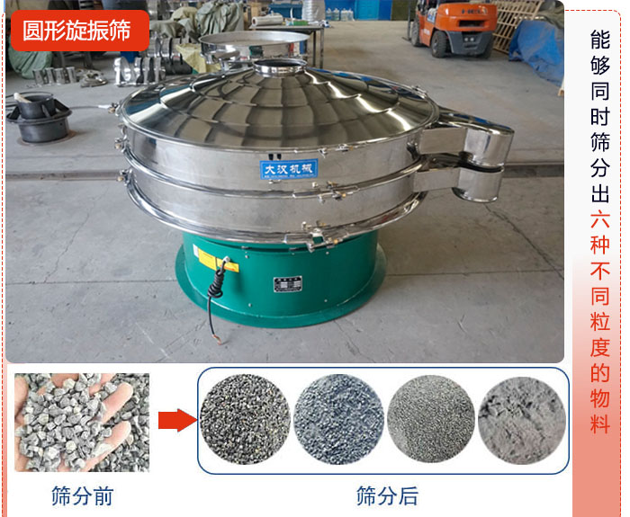 圓形旋振篩能夠同時(shí)篩出6種不同顆粒的物料。