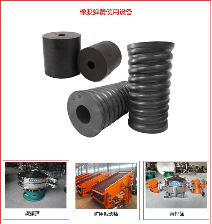 橡膠彈簧適用設(shè)備：旋振篩，礦用振動(dòng)篩，直排篩等