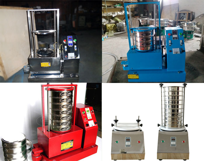 三種不同類型的試驗篩，區(qū)別控制臺在下部或在右側(cè)。材質(zhì)為不銹鋼和碳鋼兩種，碳鋼材質(zhì)做了噴漆有：紅色和藍(lán)色兩種。