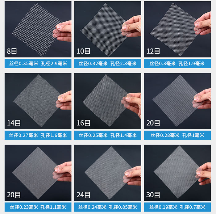 8目-30目金屬絲編織網(wǎng)對(duì)應(yīng)的絲徑，孔徑圖片展示