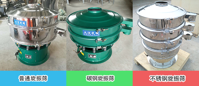 醫(yī)藥振動篩常見材質(zhì)展示：碳鋼＋不銹鋼，不銹鋼，碳鋼等材質(zhì)展示