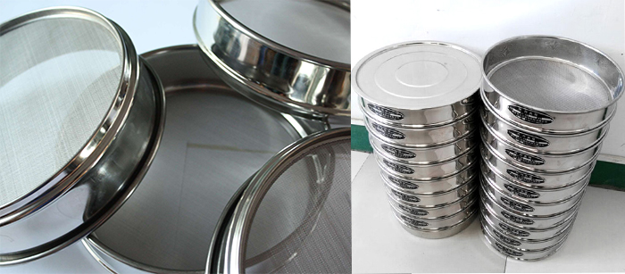 標(biāo)準(zhǔn)土壤篩，篩框與篩網(wǎng)展示圖。