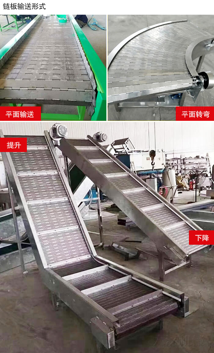 鏈板輸送機(jī)平面輸送，平面拐彎，提升等運(yùn)行現(xiàn)場圖片